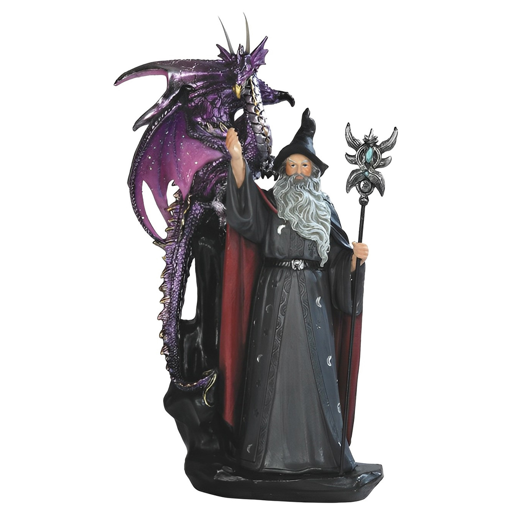 Home Office Desk - Fantasy-Themed 11-Inch Wizard Figurine with Purple