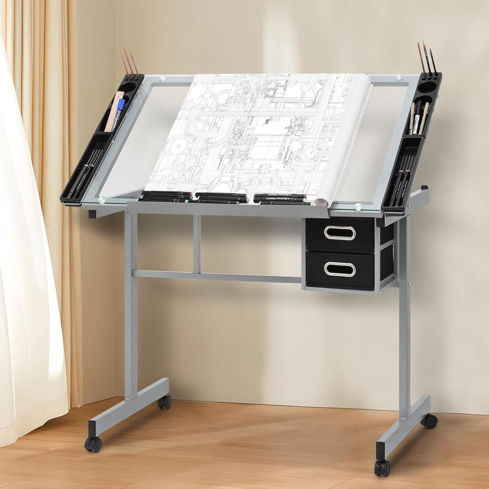 Home Office For - Adjustable Glass Top Dining Table with