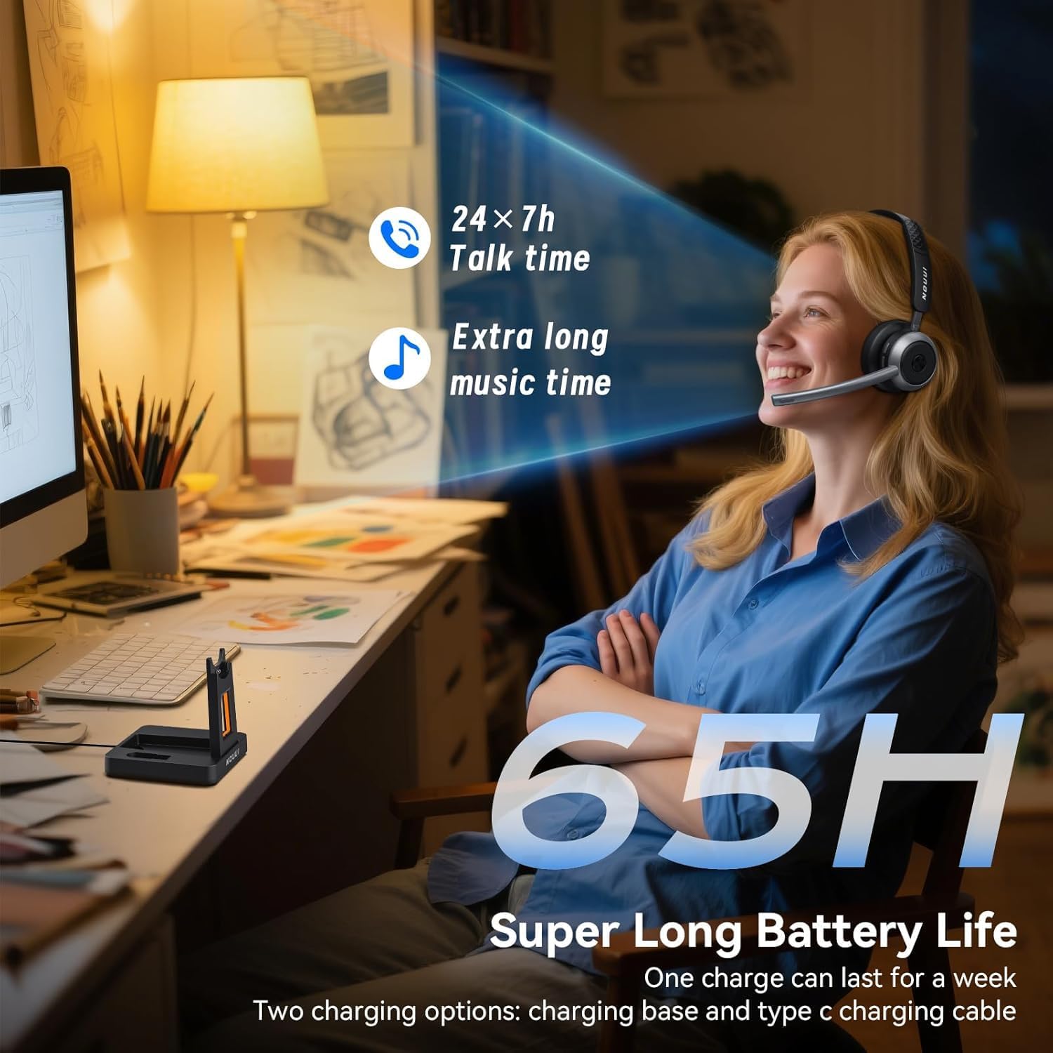 Wireless Headset with Mic for  - Noise Canceling Headphones avis et prix