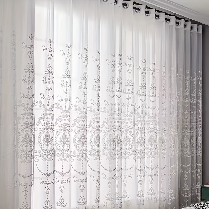 1pc White Embroidered Sheer Cu - Home Office Gadgets avis et prix