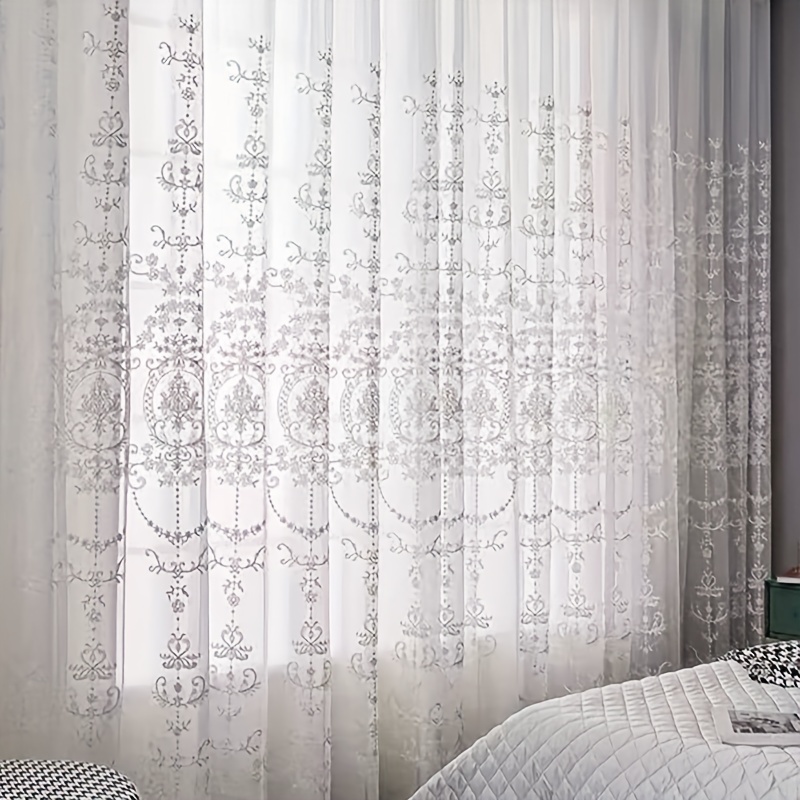 1pc White Embroidered Sheer Cu - Home Office Gadgets avis et prix