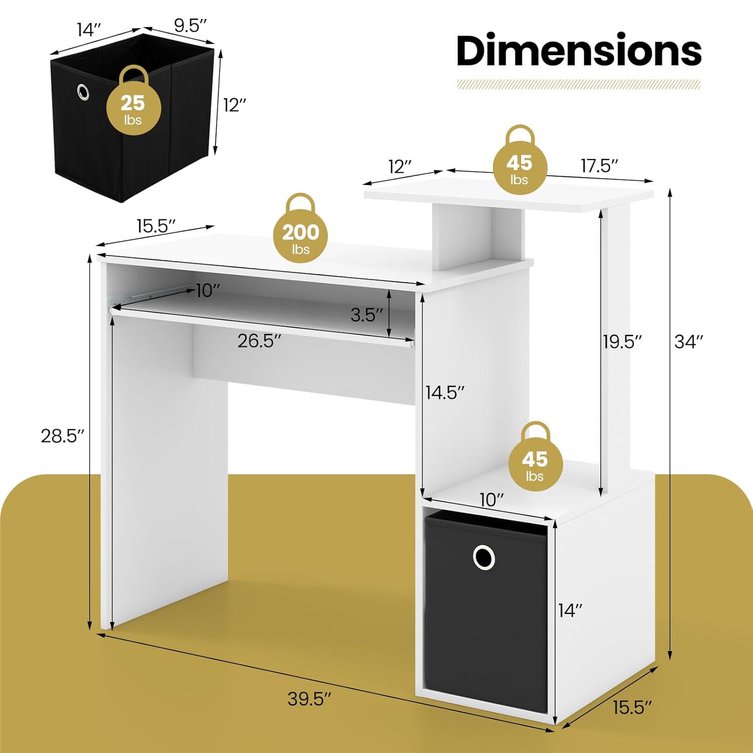Computer Desk with Fabric Draw - Keyboard Tray Under Desk avis et prix