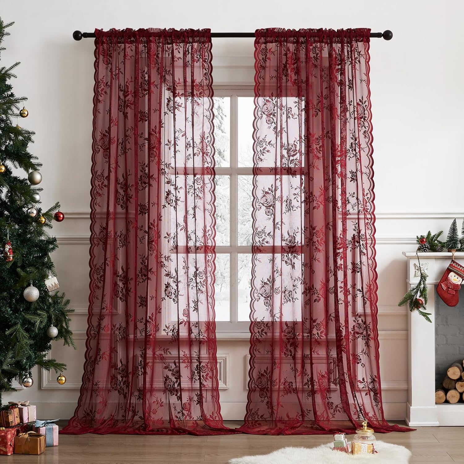 1 pc Burgundy Lace Curtains 45 - Home Office Gadgets avis et prix