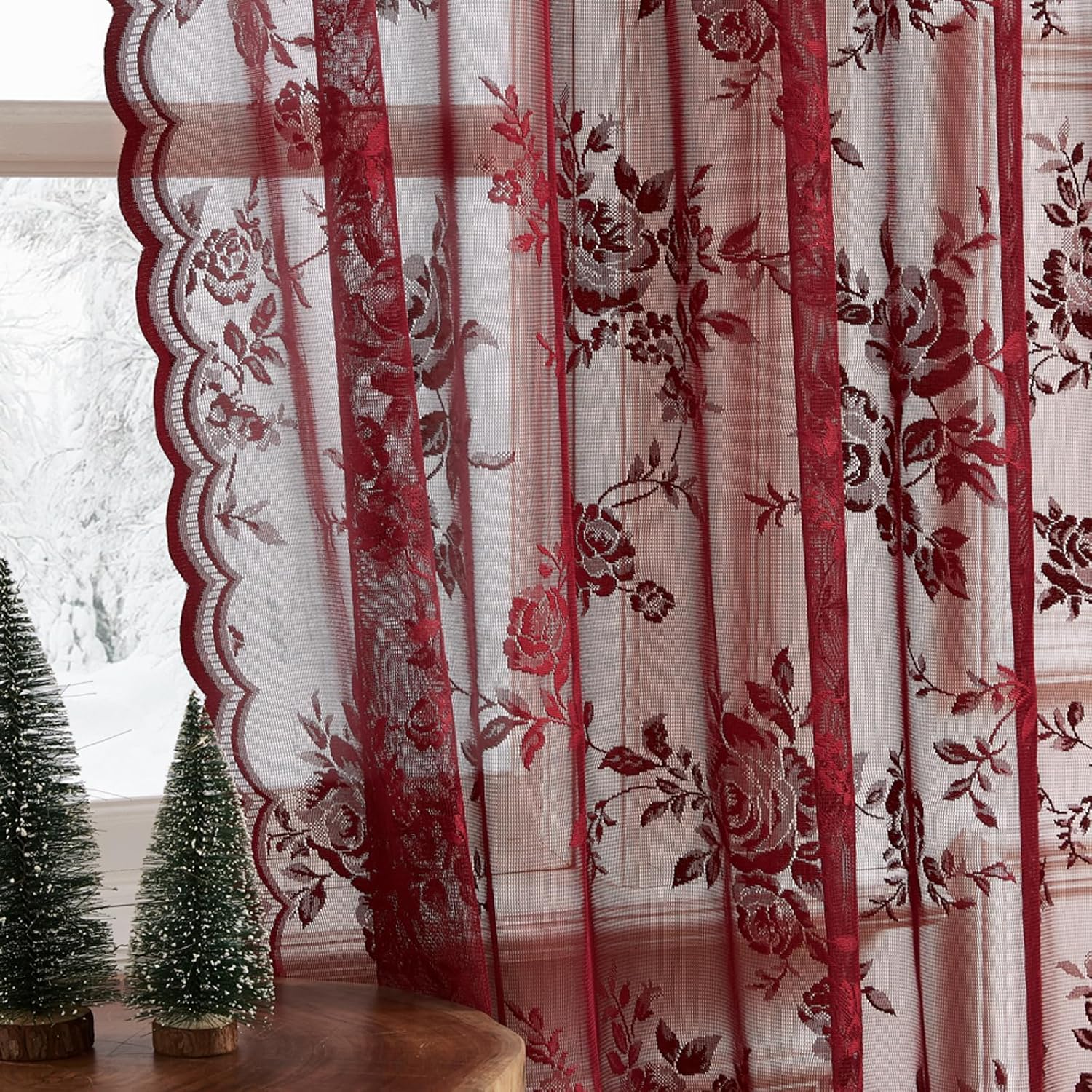 1 pc Burgundy Lace Curtains 45 - Home Office Gadgets avis et prix